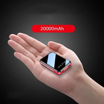 20000mAh Mini Galios Banko Nešiojamas Įkroviklis Veidrodis Ekranas LED Šviesos, Skaitmeninis Displėjus, Powerbank Išorės Baterija Galia Bankas