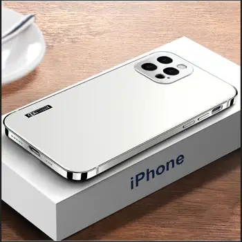 Pradinės Spalvos Case For iPhone 14 13 12 Pro max Metalo, Nerūdijančio plieno rėmas Matinis Backplane plono Apsaugos atveju