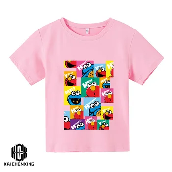Naujas Naujiena Berniukai Trumpas Rankovėmis T Shirts Sesame Street Spurgos Tee Animacinių Filmų Spausdinti Vaikas Viršūnes Kūdikių, Mergaičių Drabužiai Vaikams, T-Shirts