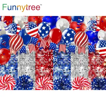 Funnytree liepos 4-osios Fotografijos Fonas Blizgučiai Nepriklausomybės Dieną, Šalies Nacionalinės Gimtadienio Mėlyna Juostele Balloos Fone