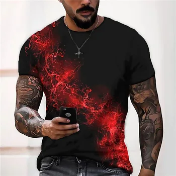 Vasaros marškinėliai vyriški Liepsna Spalvinga Aurora 3D Spausdinimo 3D Mėlynos Jūros trumpomis Rankovėmis vyriški T-shirt
