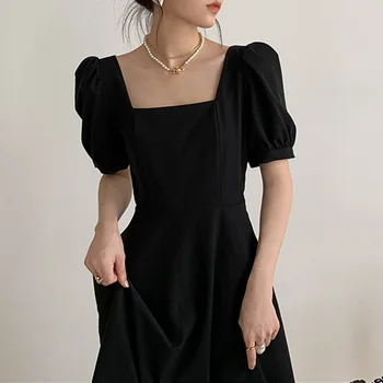 2023 Vasarą Naujasis prancūzijos Vintage Stiliaus Aikštėje Apykaklės Ilgai Hepburn Stiliaus prancūzijos Maža juoda suknelė suknelės moterims suknelė balta suknelė