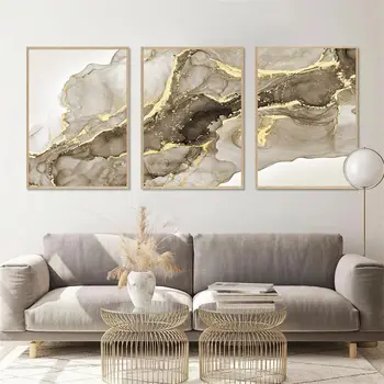 Abstrakti Smėlinė Aukso Skysčio Marmuro Tekstūros Drobės Tapybos Šiaurės Plakatai Ir Spausdina Modernios Sienos Meno Picutre Namų Interjero Puošimas