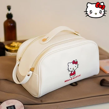 Kawaii Hello Kitty, Anime, Krepšys Miela Monetų Piniginė Animacinių Filmų Dvigubas Užtrauktukas Nešiojamų Makiažas Didelės Talpos Nešiojamų Kelionių Saugojimo Krepšiai