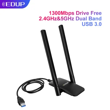 EDUP 1300Mbps USB WiFi Adapterį 2.4 G&5.8 G Belaidžio Tinklo Kortelė su USB3.0 Kabelis 2*6dBi Antena Ratai Laisvas Eterneto Adapteris