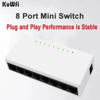 KuWfi 8 Port Fast Tinklo Jungiklio, 10/100Mbp Aukštos kokybės Wifi Smart Switch RJ45 LAN Centru, IP Kameros/Wireless NetworkRouter