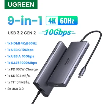 UGREEN 10Gbps USB C HUB 4K60Hz C Tipo HDMI RJ45 Ethernet PD100W už MacBook, iPad, Huawei Sumsang PC Tablet Telefono USB 3.0 HUB