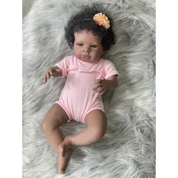 50CM Tamsios Odos Apdailos Reborn Baby Lėlės Juoda Mergina Lanny Afrikos Amerikos Lėlė Princesė Vinilo Audiniu Kūno Naujagimio Žaislas
