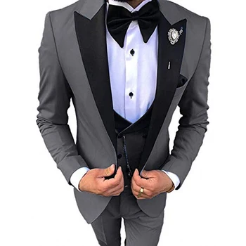 Vyrų verslo atsitiktinis 3-gabalas jaunikis Tailcoat Piko juoda atvartas oficialią šalies Prom kostiumas (striukė+kelnės+liemenė)