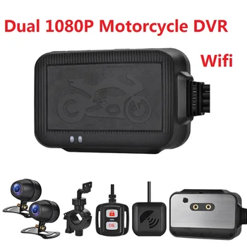 Dual 1080P Motociklo Dashcam Wifi Kamera, Vaizdo įrašymas DVR Sistemos Vandeniui Laidinio Valdymo Linijos Įrašyti G-Sensor Ekrano Nr.