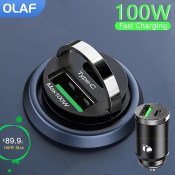 Olaf 100W Mini USB Automobilinis Įkroviklis Dual Uostų PD QC3.0 C Tipo Greitas Įkroviklis iPhone Samsung 