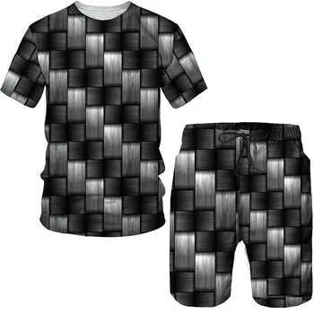 Įdomus 3D vyriški T-Shirt Geometrinis Modelis Atspausdintas Topai/Shorts/Rinkiniai Unisex Atsitiktinis Palaidų Negabaritinių Marškinėliai Retro Vyras Drabužių Streetwear