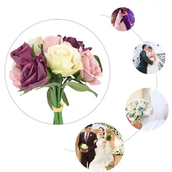 9Pcs/Set Dirbtinių Rožių Šilko Gėlių Vestuvių Puokštė Romantiška Kontrasto Spalvų Wed