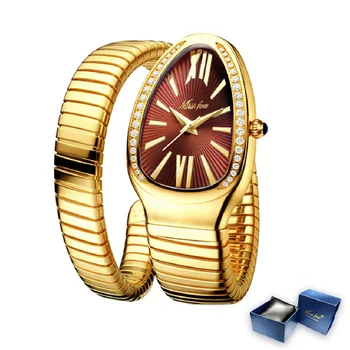 Mados Prekės ženklo Naujų Moissanite Laikrodžiai Moterims Prabanga Lediniame Iš Gyvatė Laikrodis Aukso Raudona Plieno AAA Ponios Papuošalai Laikrodžiai Reloj