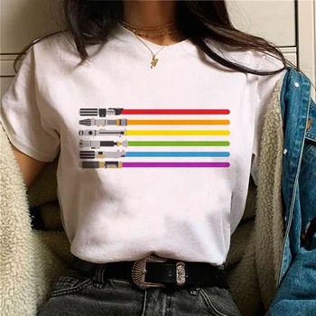 Lightsaber Vaivorykštė t-marškinėliai moterims Y2K marškinėliai mergina grafinis y2k drabužiai