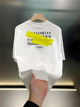 2023 Naujas Mm6 Margiela vyriški marškinėliai Atsitiktinis Skaitmeninio Spausdinimo Dažų Trumpas Rankovės Klasikinis Medvilnės Apvalios Kaklo Vyrų Mados Drabužiai