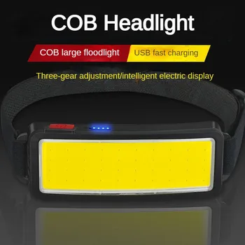 LED Galvos Žibintuvėlis Įkraunamas COB priekinis žibintas Super Šviesus priekinių Žibintų 500Lumen Lengvas 3 Apšvietimo Režimus, Darbas Šviesos, Kempingas