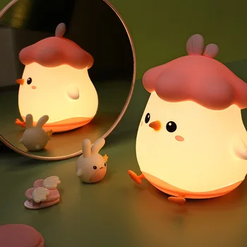 LED Nakties Šviesos Kawaii Jauniklį Palieskite Jutiklio Minkšto Silikono Lempos Gyvūnų USB naktinė lempa Miegamojo, vaiko Romm Dekoro Kūdikių Bamblys Šviesos