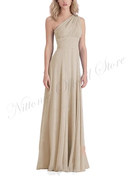 Bridesmaid, Vestuvių Svečias Šalis Suknelės Moterims Šifono Vieną Petį Rankovių Grindų Ilgio Tiesus Vestidos Elegante 2023