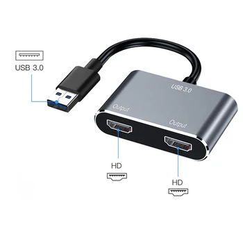 Nku USB 3.0 Dual 1080P HD vaizdo Adapteriu USB 2 Monitoriai Extender Keitiklio Kabelį, skirtą 