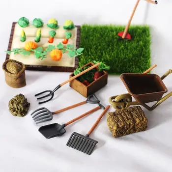 1Set Miniatiūriniai Lėlių Derliaus Modeliavimas Ūkio Įrankiai Surinkti Krepšelį žemės Ūkio, Transporto priemonės Modelis Sodo žemės ūkio Įrankių, 