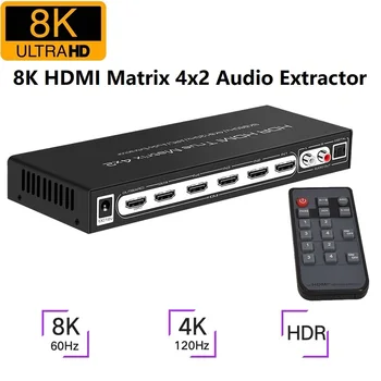 8K 60Hz HDR10+ UHD HDMI Matricos 4x2 Dolby Versija ALG CEC LANKO 7680x4320P HDMI Splitter Jungiklis 4 2 4K120Hz VRR Paramos PS5 XBOX