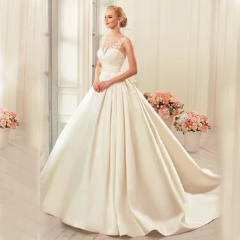 Vestido de noiva užsakymą Plius dydžio Satino Vestuvių Suknelės 2023 Kamuolys Suknelė balta ir Dramblio kaulo Nuotakos suknelė atvira nugara Vestuvių suknelės