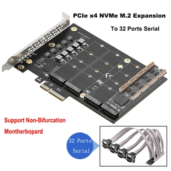 IOCREST PCIe X4 Plėtros Kortelę ar 4 M. 2 NVMe 32 DB9 RS232 Nuosekliųjų Prievadų Extender Adapteris Paremti Ne Bifurcation Plokštė