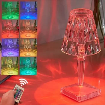 Diamond Rose Kristalų Stalo Lempa RGB Nuotolinio Valdymo Multi-color Touch Kontrolės stalinės Lempos USB Įkrovimo Miegamojo Lovos Šviesos