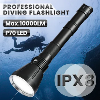 50M po vandeniu 10000LM Profesionalus LED Nardymo Žibintuvėlis XHP70 IPX8 Vandeniui Geltona Šviesa Nardymo Lempos