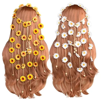 2vnt Hipių Gėlių ekrano užsklandą Gėlių Karūna Vasaros Saulėgrąžų Plaukų Aksesuarai 70 S Bohemijos Kostiumai Stilius