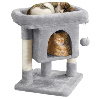 Easyfashion 2-Lygio Katė Medžio Kačiukas, Kooperatinis Namas su Pliušas, Ešeriai, Šviesiai Pilka katė bokštas katė nulio valdybos katė medyje, kačių žaislas