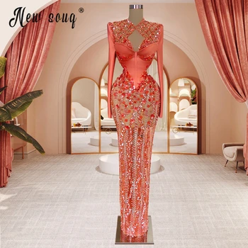 Prabanga Zawalcowany vakarinę Suknelę arabų ilgomis Rankovėmis Undinė Grindų Ilgis Įžymybė Šalis Suknelės Moterims 3D Gėlių Oficialų Prom Chalatai