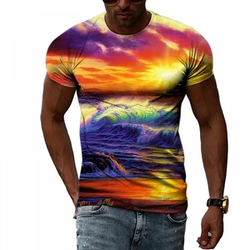 Vasaros Vyrų Asmenybės ir Gamtos Kraštovaizdžio 3D Spausdinimo T-Shirt Mados Atsitiktinis Gražuolis Apvalios Kaklo trumpomis Rankovėmis Patogūs Drabužiai