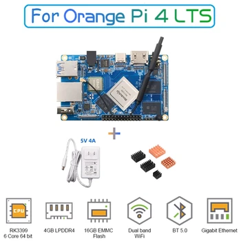 Oranžinė Pi 4 4GB LPDDR4 16GB EMMSP Rockchip RK3399 Wifi+BT5.0 Heatsinks 4 Plėtros Valdybos MUMS Plug
