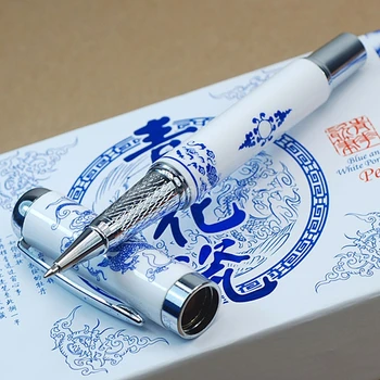 Jinhao Elegantiška Mėlynos Ir Baltos spalvos Porceliano Kinijos Drakonas Roller Ball Pen JR882