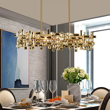 Modernūs, Prabangūs Liustra, Valgomasis, Kambarys, Virtuvė Sala Gold Crystal Ilgai Kabo Lempa LED vidaus Patalpų Apdailos Apšvietimo Šviestuvas