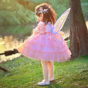 Vasaros Mergaitės Kamuolys Suknelė Suknelės Sluoksniuotos Rankovėmis Saldus Princesė Suknelė Gėlių Vaikų Drabužiai Pasakos Lolita Dress Gazas sijonas