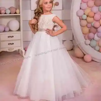 Nėriniai Princesė Gėlių Mergaičių Suknelės 2024 Kamuolys Suknelė Balta Komunijos Suknelės Mergaitės Skraiste Mariage Enfant Filė