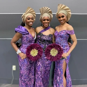 Nuostabiu Nėrinių Apvalkalą Bridesmaid Afrikos Suknelės 2023 Prašmatnus Appliques Pusėje Ritininės Tarnaitė Garbės Ankara Suknelė Vestidos Para Boda