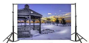 Fotografijos Foną Sniego, Kraštovaizdžio Pavilion Medžiai, Mėlynas Dangus, Balti Debesys Žiemos Linksmų Kalėdų