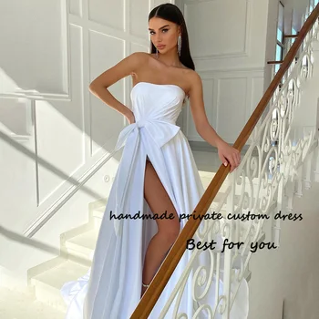 Balta Klostes Satino Linija, Vestuvių Suknelės su Laivapriekio Stebėjimo Paplūdimio Vestuvių Suknelės, Ilgos Paprastos Pilietinės Vestuvių Nuotaka Suknelę