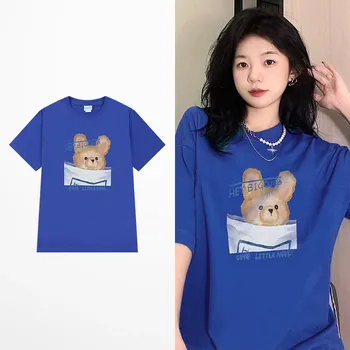 Ins Retro Stiliaus Korėjos Prašmatnus Streetwear Marškinėliai High Street Animacinių Filmų Cute Kačių, Šunų Print T Marškinėliai Vyrams 100% Medvilnės Abrikosų Trumpas Tee