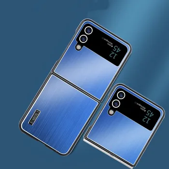 Tinka Samsung ZFlip4 ZFlip3 Telefono dėklas Electroplated Silikono Rėmelių Lankstymo, Metalo Sušukuoti Atgal Plokštė Apsauginis Rėmas