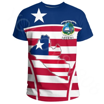Vasaros trumpomis Rankovėmis Gatvės Įgulos Kaklo 3D Atspausdintas Laisvalaikio vyriški Marškinėliai Afrikos Regione, vyriški T-Shirt Liberija T-Shirt