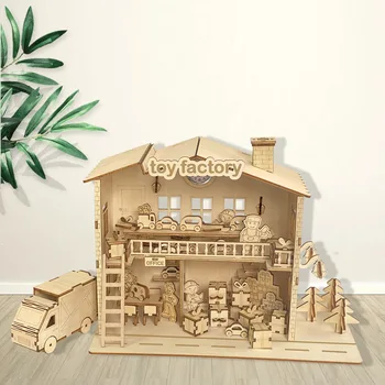 3d medinio trimatės dėlionės vaikų doll house 