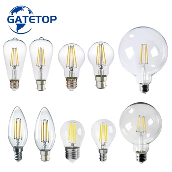 LED, Kaitinamosios Lemputės Šviesą Edison E27 E14, B22 Lempos AC220V Šviesos Lemputės C35 G45 A60 ST64 G80 G95 G125 Stiklo Lemputės Derliaus Žvakių Šviesos