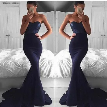 Navy Blue Undinė Ilgai Blizgučiais Vakarinę Suknelę Pietų Afrikos Brangioji Backless Baigimo Šalis Suknelė Plius Dydis Užsakymą