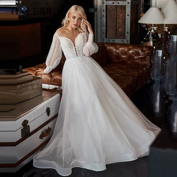 Tilxlear Romantiška A-Line Wedding Suknelė Tiulio Siuvinėjimo Appliques O-Kaklo Iliuzija Visą Rankovėmis Teismas Traukinio 2023 Vestido De Noiva
