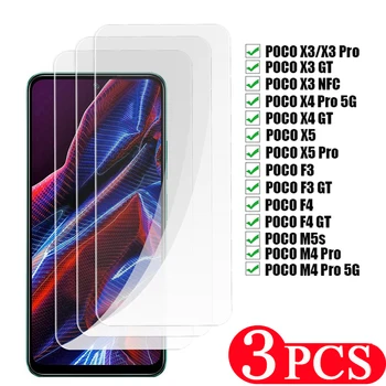 3Pcs 9H Už xiaomi Poco X4 X5 M4 Pro 5G Grūdintas stiklas Išmanųjį telefoną M5 M5s F4 F3 GT X3 NFC telefono screen protector apsauginė plėvelė